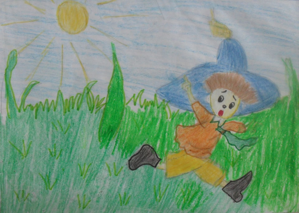 Детский рисунок - Приключения Незнайки