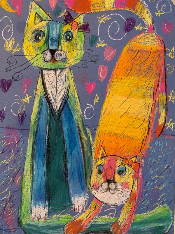 Детский рисунок - Кошки -подружки