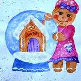 Рисунок "Пряничная девочка и волшебный шар" на конкурс "Конкурс детского рисунка "Новогодняя Фантазия""