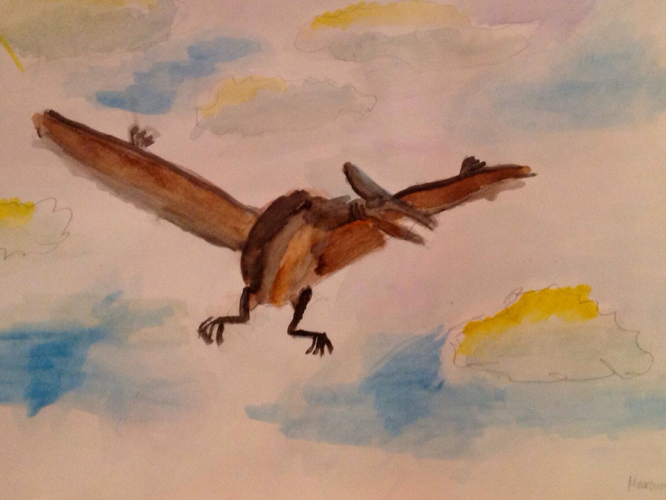 Детский рисунок - Летающий динозаврик