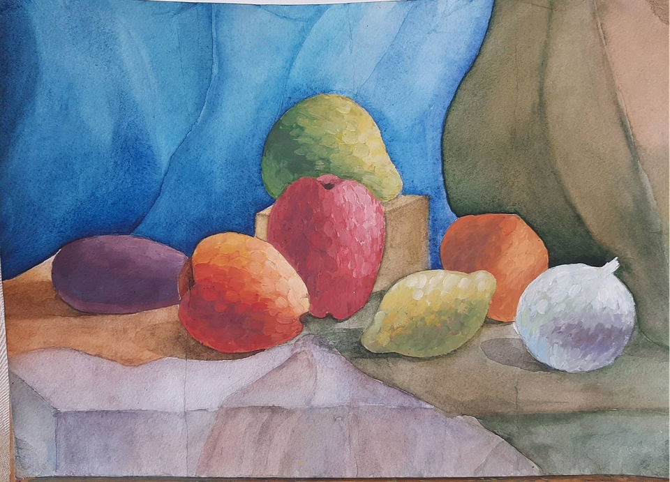Детский рисунок - Натюрморт с фруктами