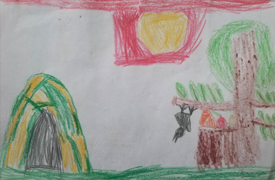 Детский рисунок - Жизнь летучей мыши
