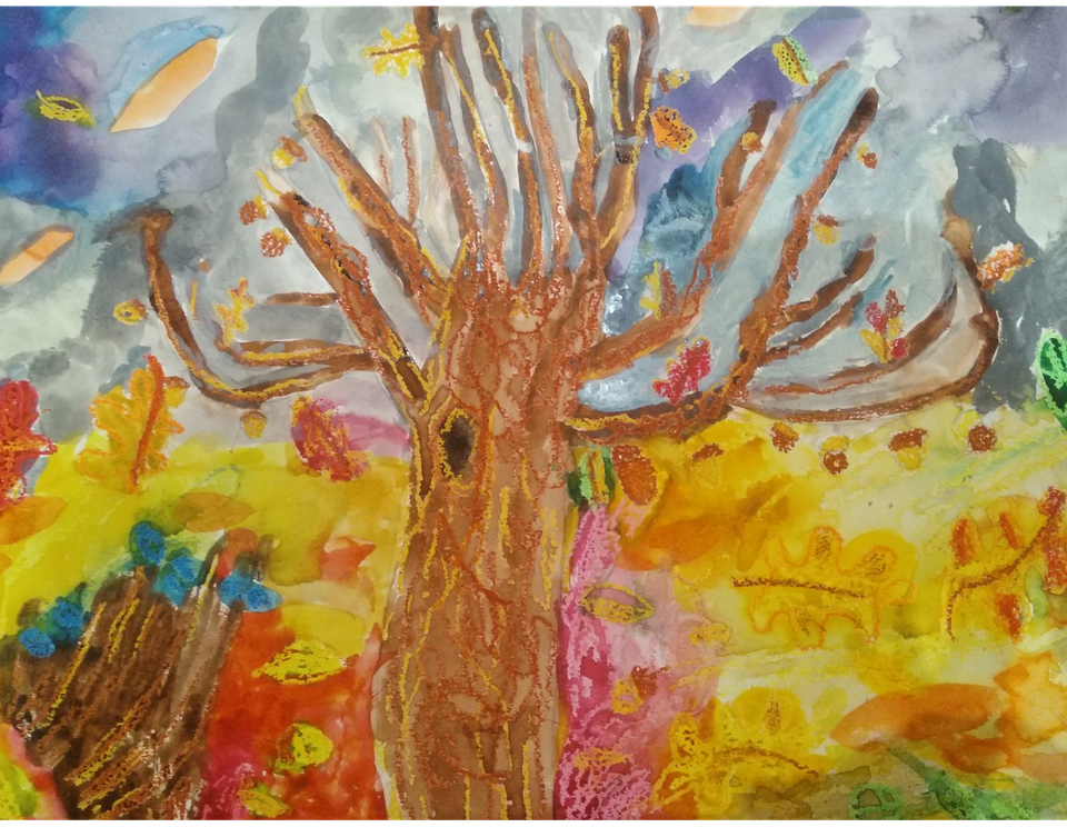 Детский рисунок - Осенний дуб