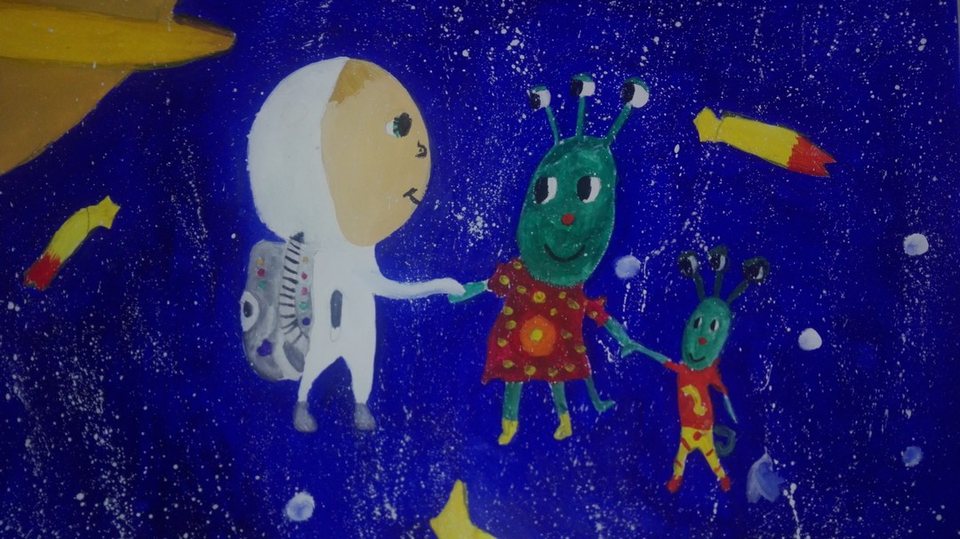 Детский рисунок - Лева и пришельцы
