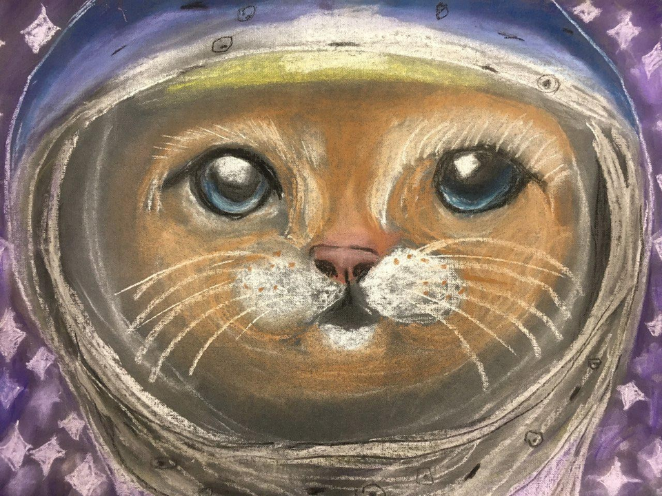 Детский рисунок - Кот космонавт