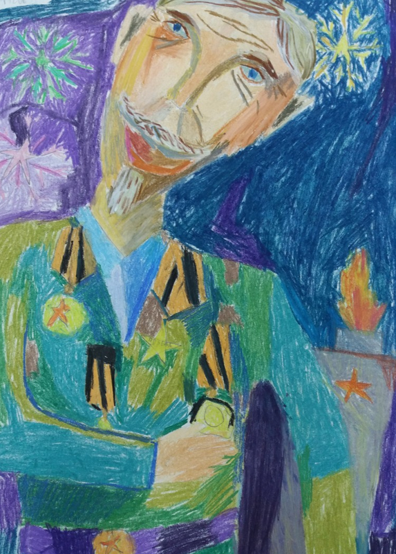 Детский рисунок - Портрет дедушки ветерана