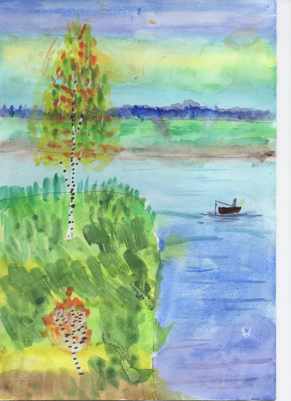 Детский рисунок - Осенняя рыбалка