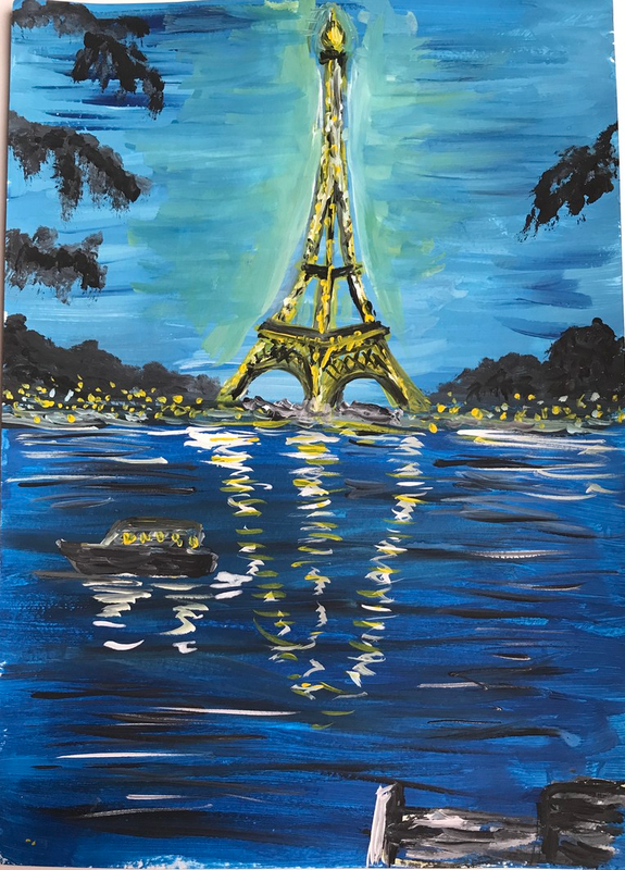 Детский рисунок - Ночной Париж