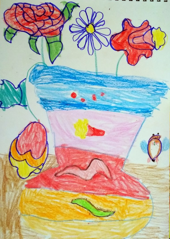 Детский рисунок - Букет в вазе для мамы