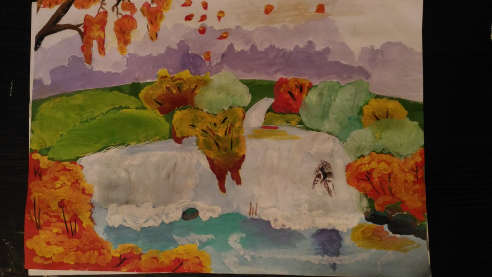 Детский рисунок - Осенний водопад