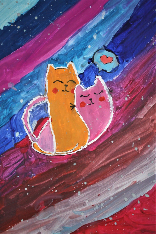 Детский рисунок - Счастливые котята