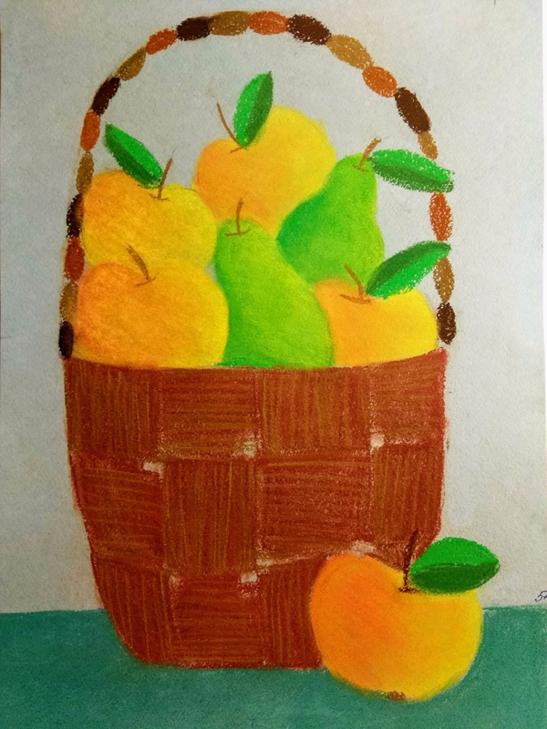 Детский рисунок - корзина с яблоками