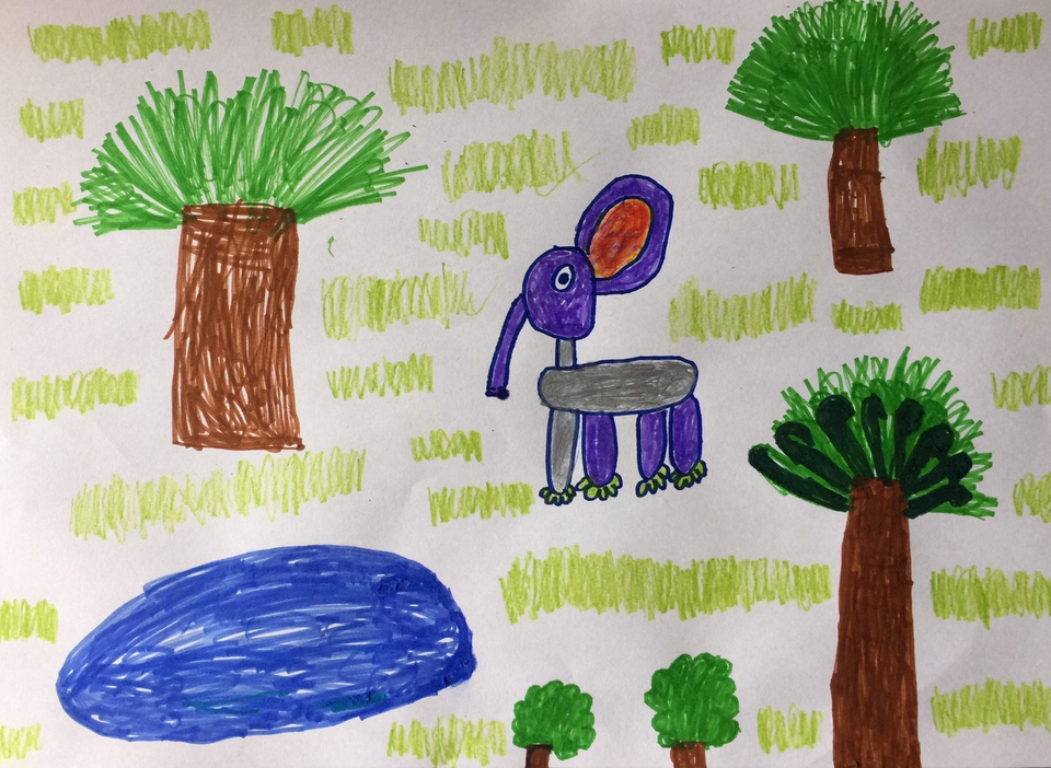 Детский рисунок - Утро в джунглях