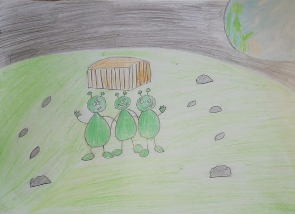 Детский рисунок - Зеленые инопланетяне