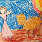 Рисунок "Принцесса убегает от тигра" на конкурс "Конкурс детского рисунка "Рисовашки - серии 1, 2, 3""