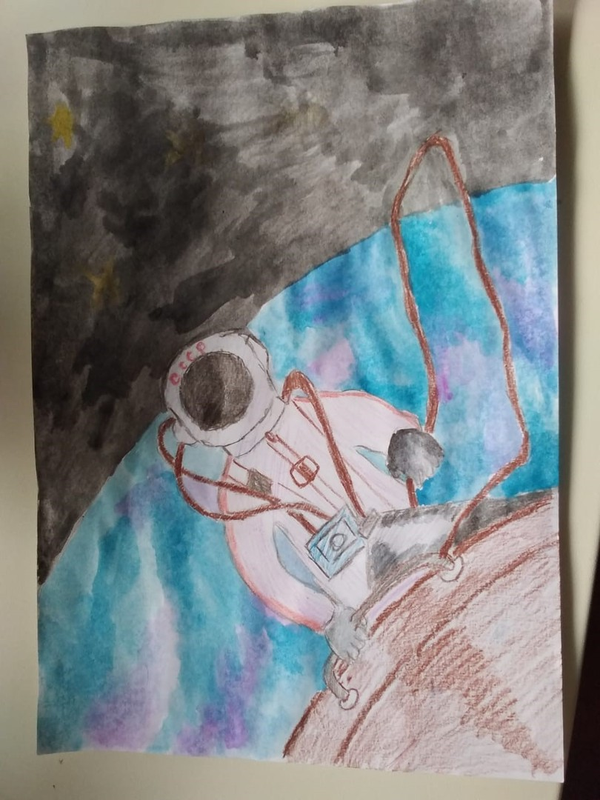 Детский рисунок - Первый полёт в космос