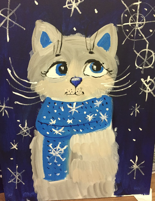 Детский рисунок - Зимний кот