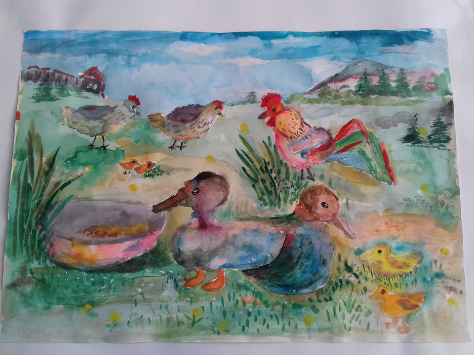 Детский рисунок - Птичий двор