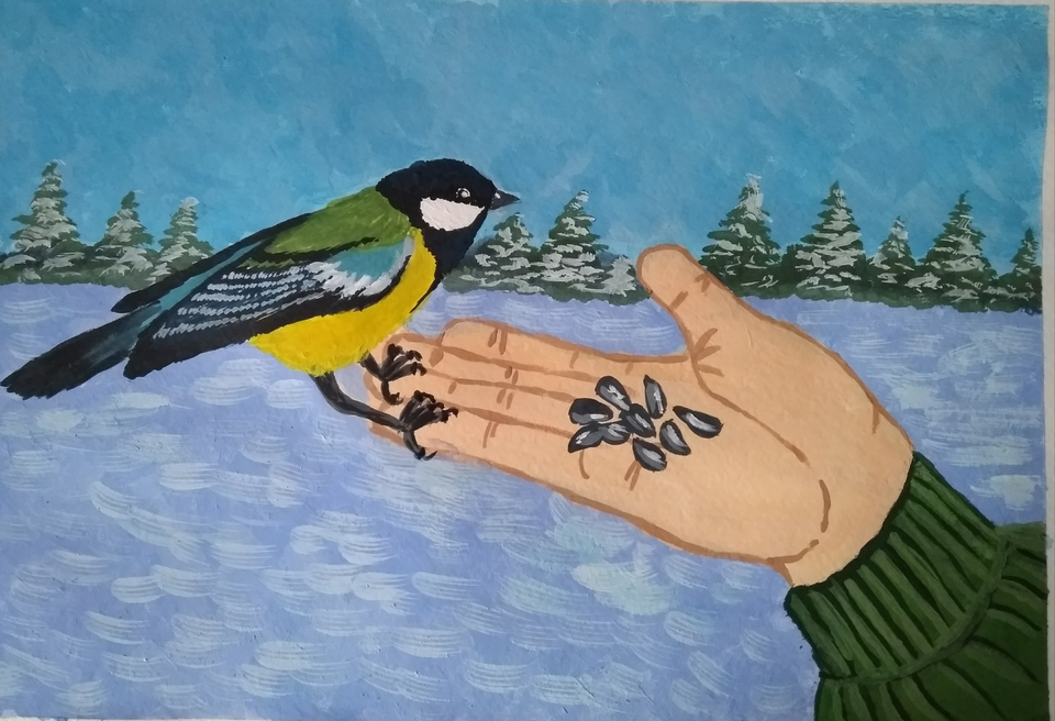 Детский рисунок - Птицы наши друзья