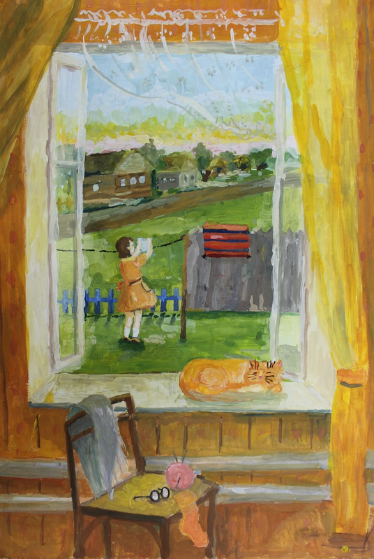 Детский рисунок - У бабушки в деревне