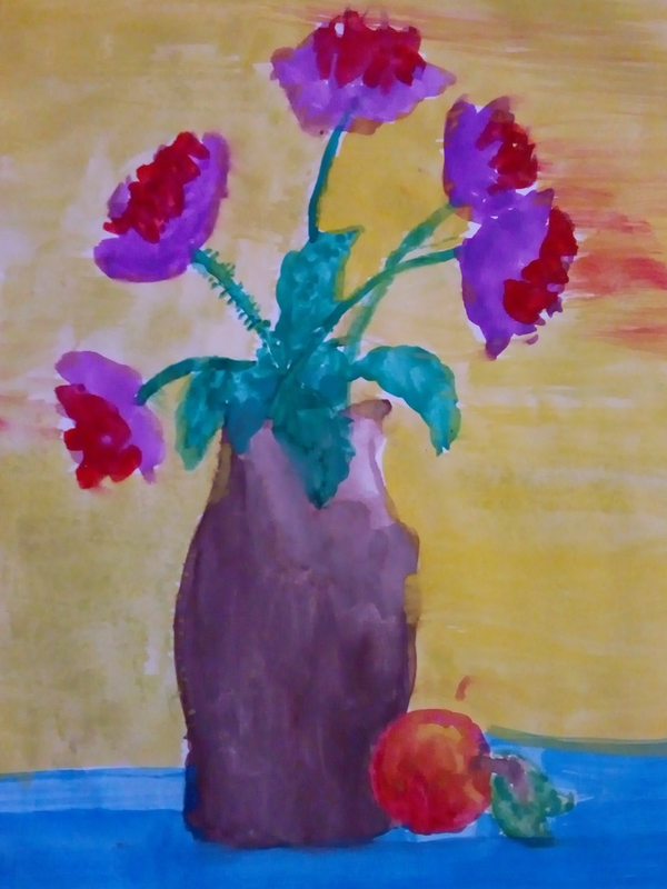 Детский рисунок - Цветы в вазе