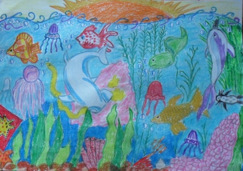 Детский рисунок - Жизнь на глубине морской