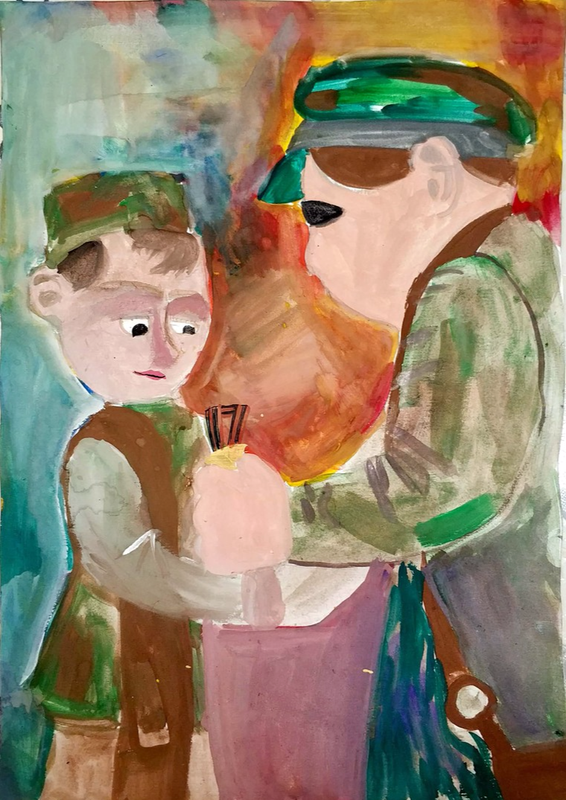 Детский рисунок - Награждение медалью мальчика