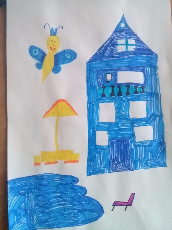 Детский рисунок - Эвелинка и её новый домик