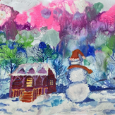 Рисунок "Снеговик на закате" на конкурс "Конкурс творческого рисунка “Свободная тема-2022”"