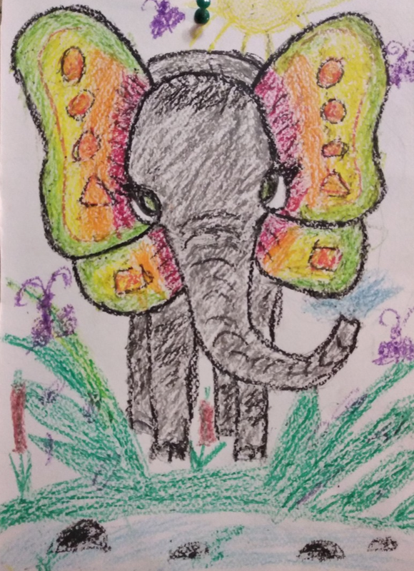 Детский рисунок - Бабочка-слон