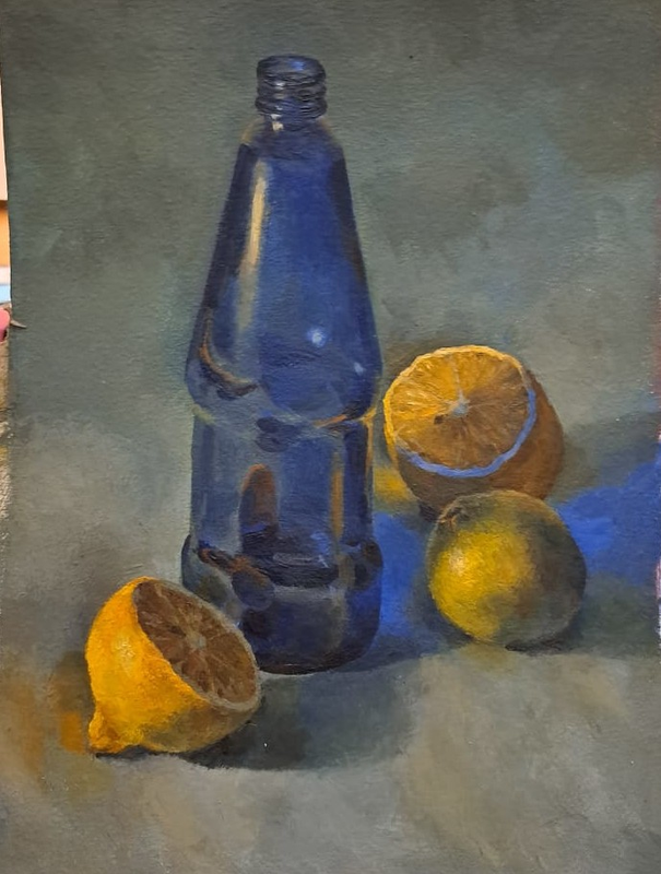 Детский рисунок - бутыль с лимонами