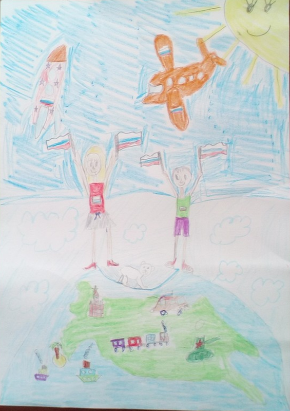 Детский рисунок - Дети поздравляют с Днем Защитника