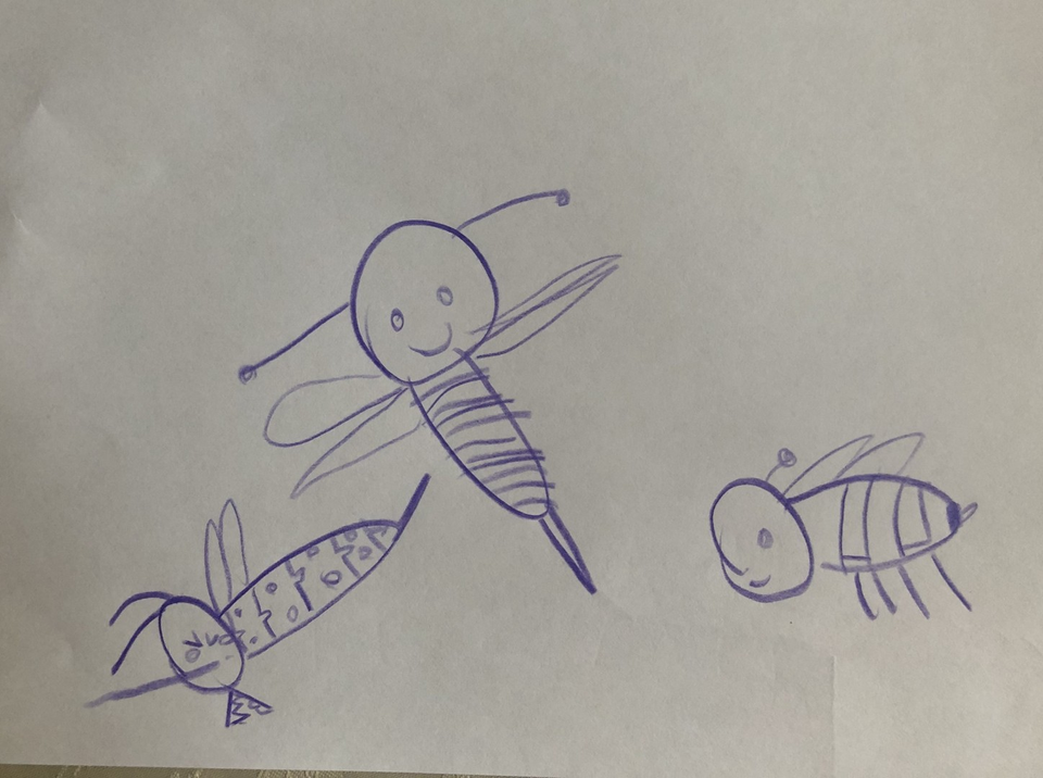 Детский рисунок - Полет шмеля и его друзей