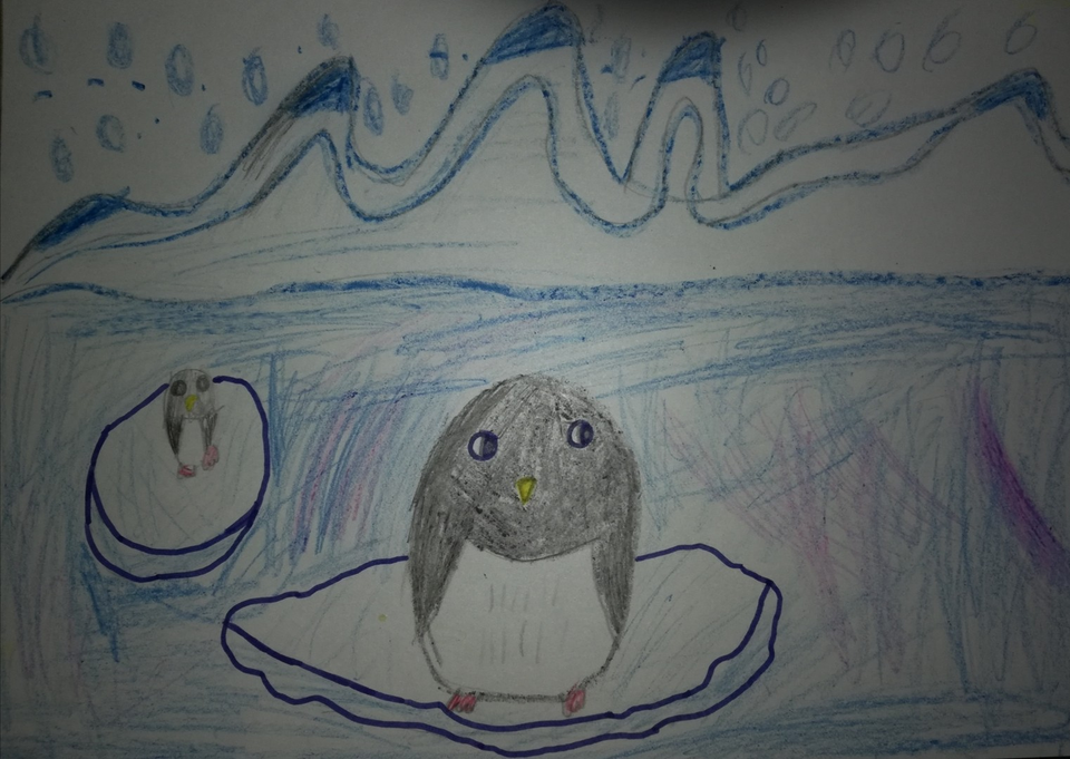 Детский рисунок - Пингвины