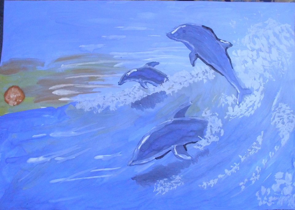 Детский рисунок - дельфины