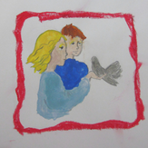 Рисунок "Дети и голубь"