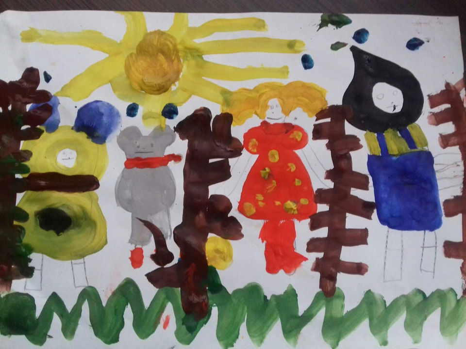 Детский рисунок - Кукутики гуляют в лесу