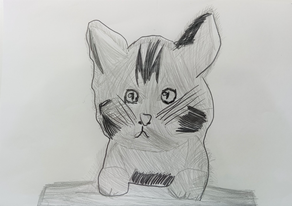 Детский рисунок - Котёнок проснулся
