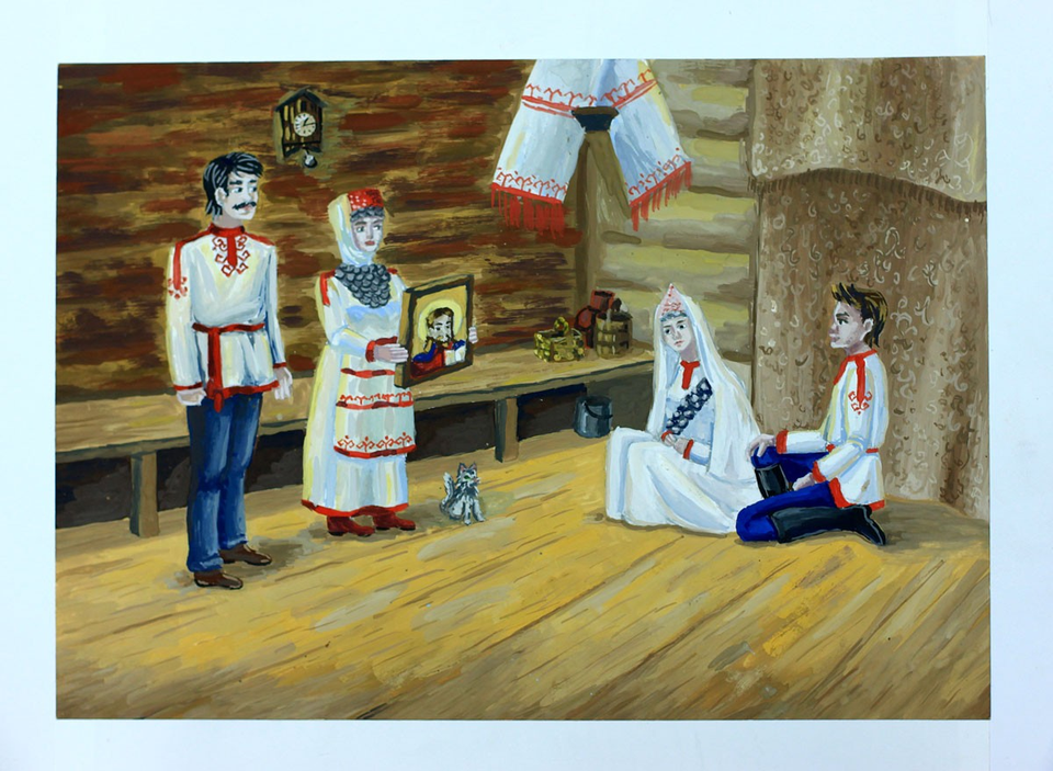 Детский рисунок - Свадьба в чувашской семье