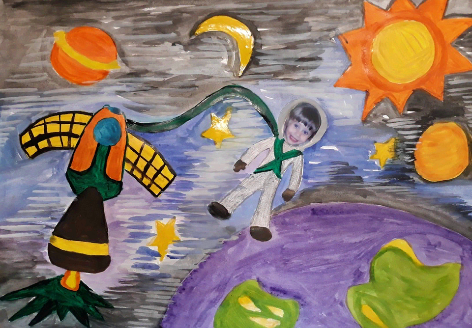 Детский рисунок - Я в Космосе
