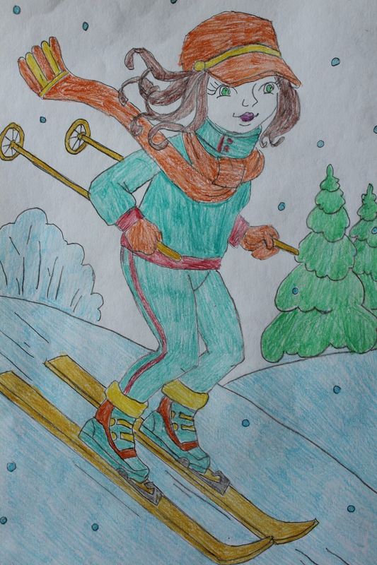 Детский рисунок - Лыжница