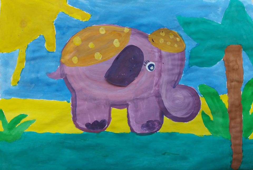 Детский рисунок - Розовый слон