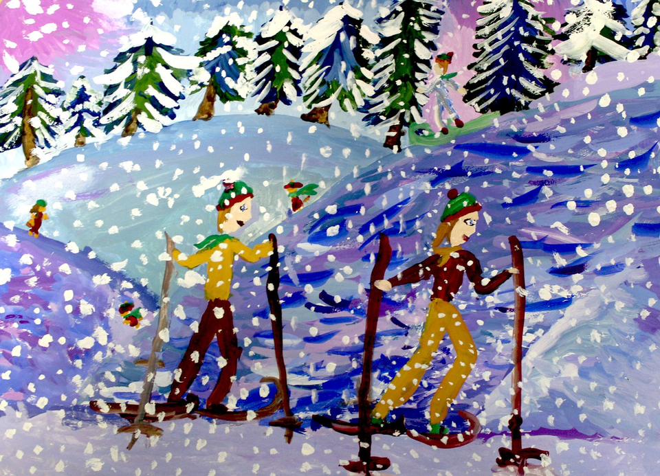 Детский рисунок - Лыжная прогулка