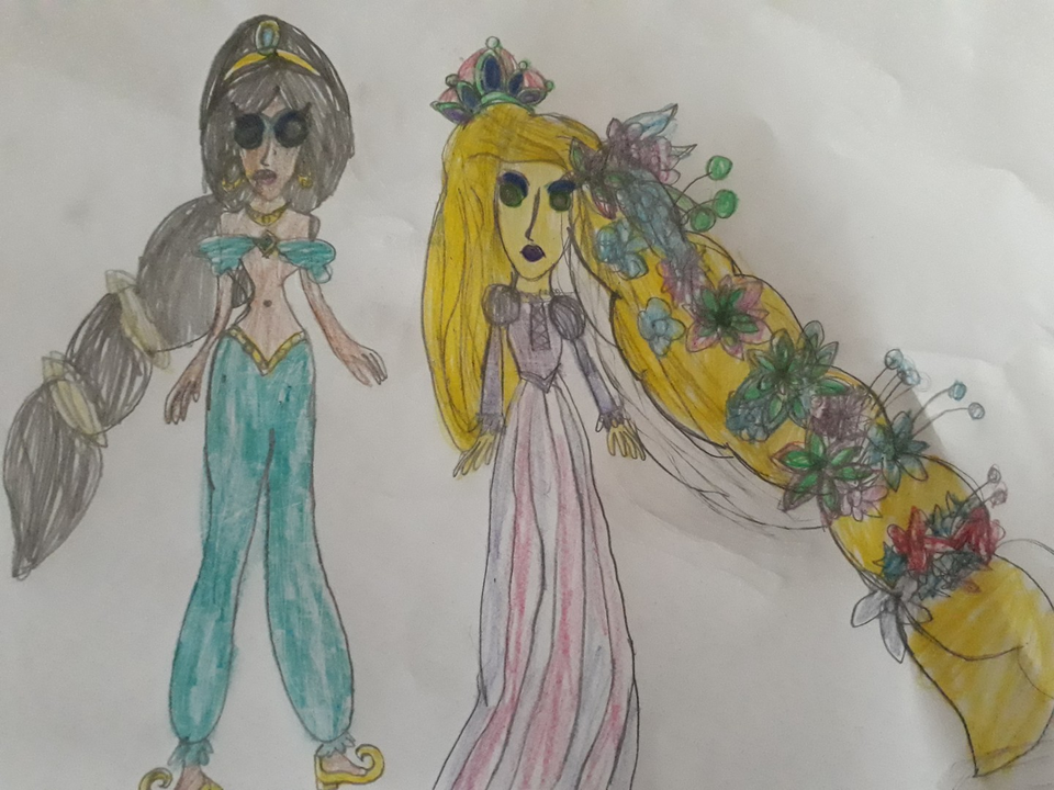 Детский рисунок - Принцессы Жасмин и Рапунцель