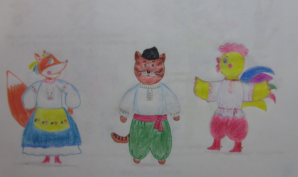 Детский рисунок - Персонажи сказки Котик і півник
