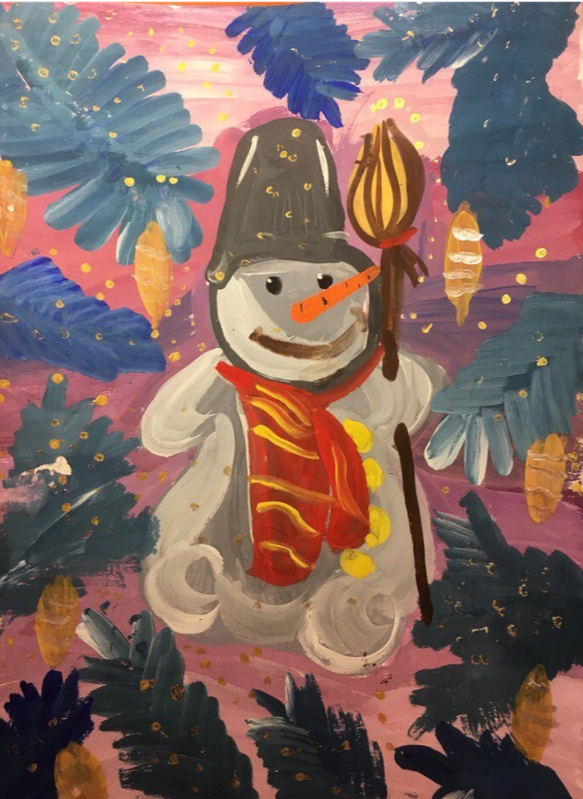 Детский рисунок - Новогодний снеговик