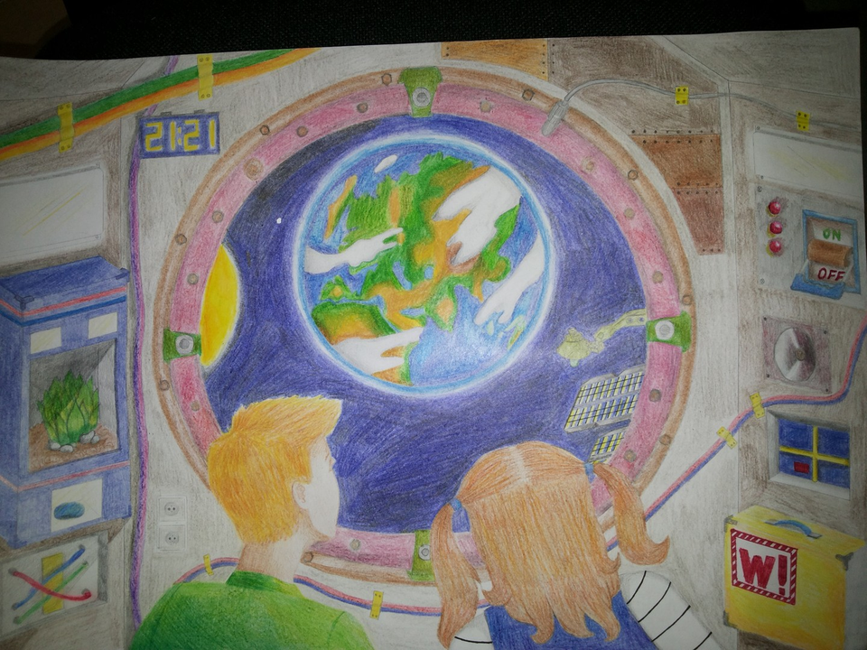 Детский рисунок - Путешествие в космос