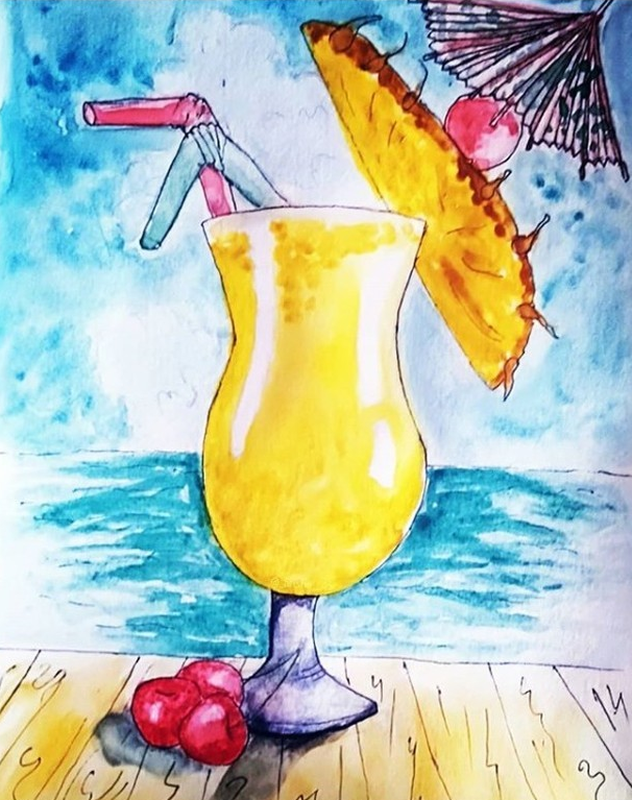 Детский рисунок - коктейль на море