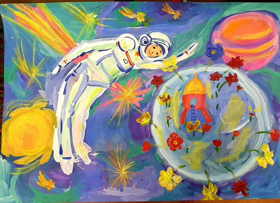 Детский рисунок - Гордится космонавтикой страна