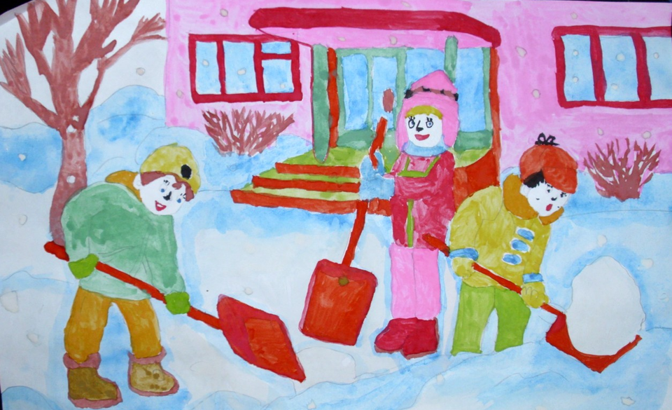 Детский рисунок - Урррра Зима